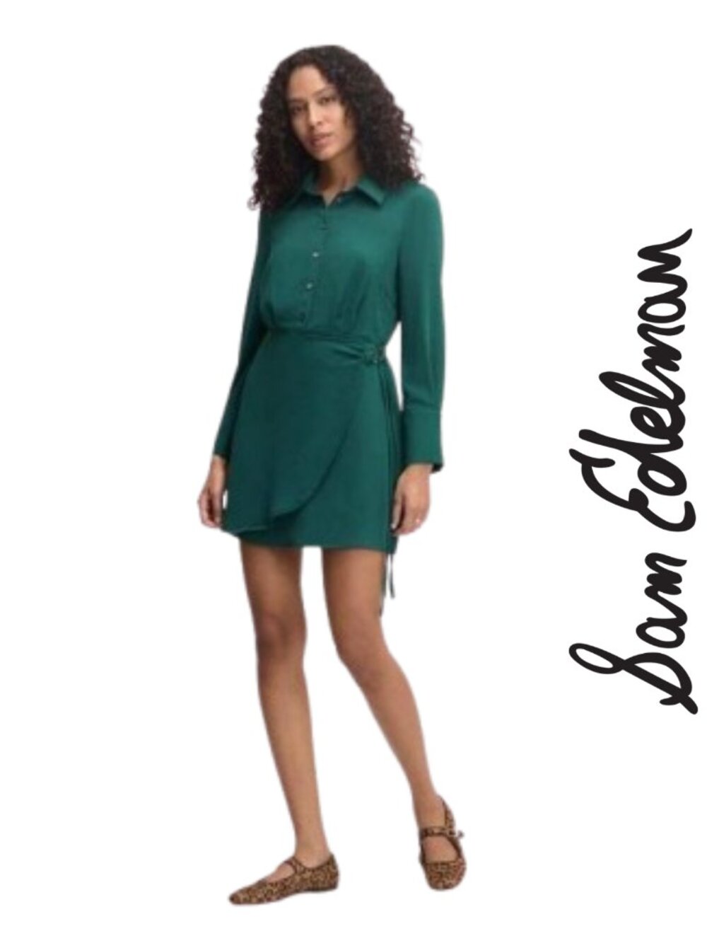 Sam Edelman Hunter Green Long Sleeve Sheath Shirt Dress Size 14